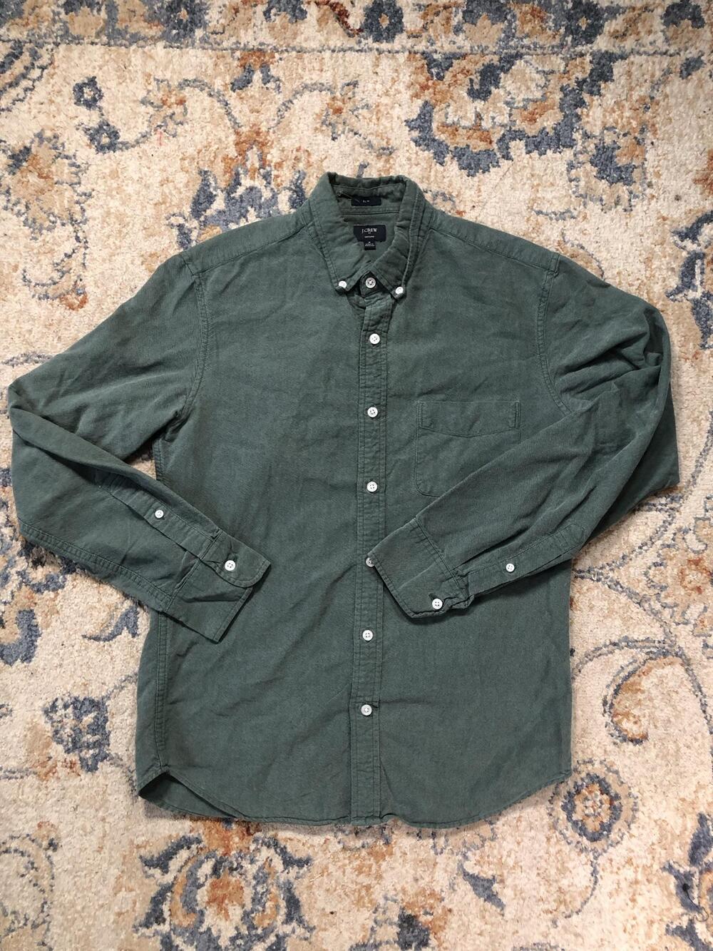 J Crew Shirt Mens M Green Solid Oxford Long Sleeve Button Down Slim Fit Casual